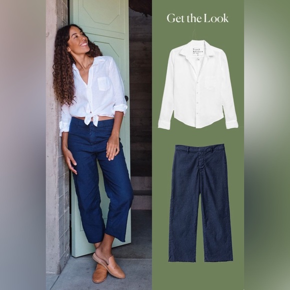 Frank & Eileen Kinsale Performance Cotton Linen Crop Pants Size: 8 Navy - Picture 2 of 16